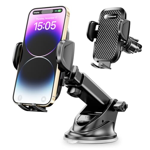 Topmake スマホホルダー 車 車載ホルダー ゲルサクションカップ/クリップ 2in1 携帯ホルダー 車 エアコン吹き出し口 360度回転 伸縮アーム 幅52mm〜95mmの携帯電話に適しています 日本語マニュアル付き（黒） 1枚目 画像