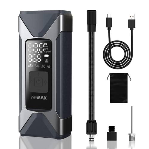 ASMAX 自転車 空気入れ 電動空気入れ バイク 車 エアーポンプ 2500mAh×3 大容量バッテリー 最大圧力160PSI タイヤ空気圧検知 50cmクイックリリースエアホース 自動停止 米式/仏式/英式 浮き輪バルブ対応 モバイルコンプレッサー 充電式 T10 1枚目 画像
