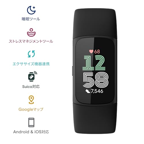 【Suica対応】Fitbit Charge 6 トラッカー オブシディアン／ブラック スマートウォッチ/防水/iPhone対応/アンドロイド対応/最大7日間のバッテリー/GPS搭載/心拍計/睡眠スコア [日本正規品] 最後 画像