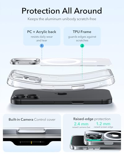 【デザイン受賞シリーズ！】ESR iPhone 17 ケース MagSafe対応 3倍米軍MIL規格 カメラボタン付き 隠しスタンド 調整可能 ワイヤレス充電 エアガードコーナー 耐衝撃 傷防止 軽量 マグネットスマホケース 高耐久性 Qi2.2対応 最大25W高速充電 いphone17ケース アイフォン17専用Classicシリーズ(クリア) 中間 画像