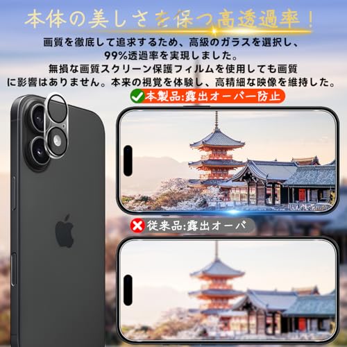 seninhi 対応 iPhone 16 ガラスフィルム apple 指紋防止 【2* フィルム + 2* レンズ保護フィルム+ 1*ガイド枠付き+ 1*取り除き発泡板】国産旭硝子材質 薄型 強化ガラス 高光沢 液晶 ケース 9H硬度 厚さ0.26mm超薄型 高透過率 気泡なし ラウンドエッジ加工 簡単貼り付け 3D Touch対応 SENXLL-16G05 中間 画像