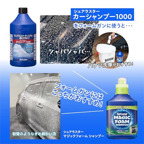 SurLuster(シュアラスター) マジックフォーム シャンプー 【フォームガン専用シャンプー】800mL 高圧洗浄機 洗車 中性 泡立ち 全塗装色対応 コーティング車対応 車 ボディ タイヤ ノーコンパウンド ユーカリの香り S-160 中間 画像
