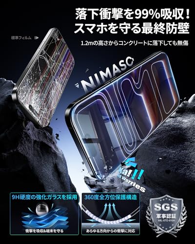 NIMASO ガラスフィルム iPhone 17 Pro用 強化ガラス 自動除塵 気泡レス 保護フィルム 貼り付け簡単 耐衝撃 指紋防止 ガイド枠付き 2枚セット いPhone 17 Pro対応（6.3インチ）DSP25F1685 最後 画像