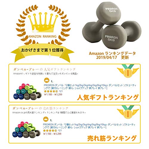 PROIRON ダンベル 5kg 「2個セット」エクササイズ ネオプレンゴムコーティング [筋力トレーニング 筋トレ シェイプアップ 鉄アレイ 鉄アレー] 最後 画像