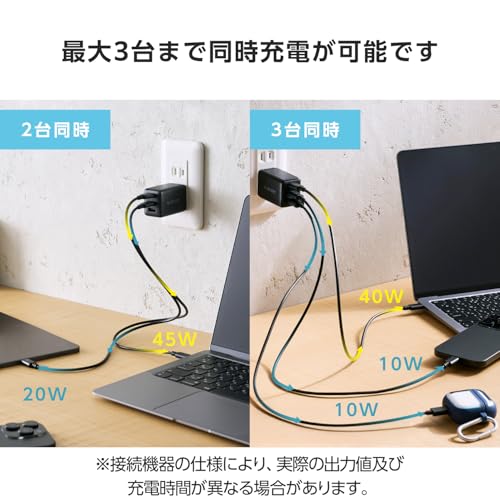 エレコム 充電器 合計65W 3ポート Type-C USB-A USB PD対応 スイング式プラグ採用 ブラック EC-AC10367BK 中間 画像