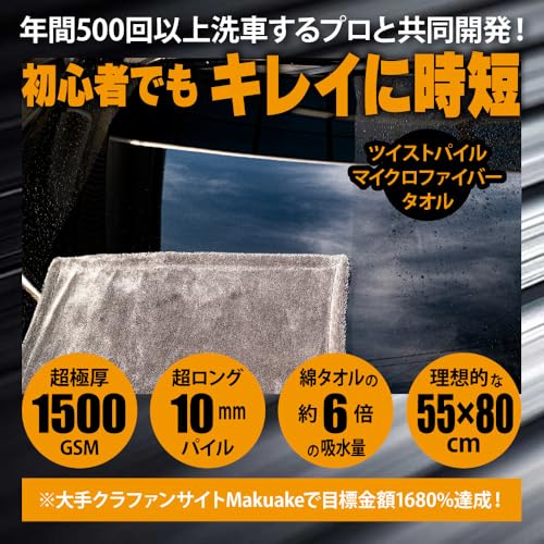 【所ジョージの世田谷ベース掲載】SURPRESS(サプレス) SKIPS Pro 洗車タオル マイクロファイバー クロス タオル 超吸水クリーニング 拭き上げ専用 一拭きで完結 ふちなし タグなし 傷つかない こだわり仕様 50cm×80cm, ダークグレー 最後 画像