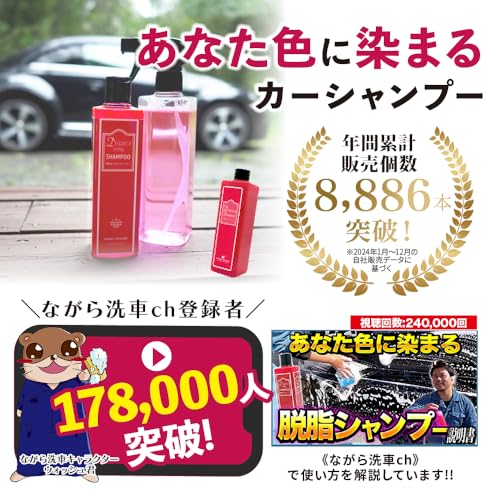 【ながら洗車】 脱脂シャンプー『 あなた色に染まるカーシャンプー 』 ポーチセット Degreasing Shampoo 下地処理 洗車 シャンプー 洗車するだけで脱脂 カーシャンプー 花粉 鳥フン 虫汚れ コーティング車の洗車も可 最後 画像