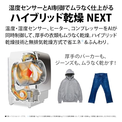シャープ ドラム式 洗濯乾燥機 洗濯11kg 乾燥6kg 幅59.6cm ハイブリッド乾燥 洗剤自動投入 乾燥フィルター自動掃除 ES-X11B-SL 左開き クリスタルシルバー 中間 画像