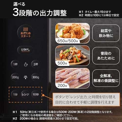 コンフィー(COMFEE') 電子レンジ 17L ターンテーブル 押しやすいボタン式 ヘルツフリー シンプル機能 消音モード付き 一人暮らし 二人暮らし 【メーカー保証2年】 CF-EM203-BK ブラック 最後 画像
