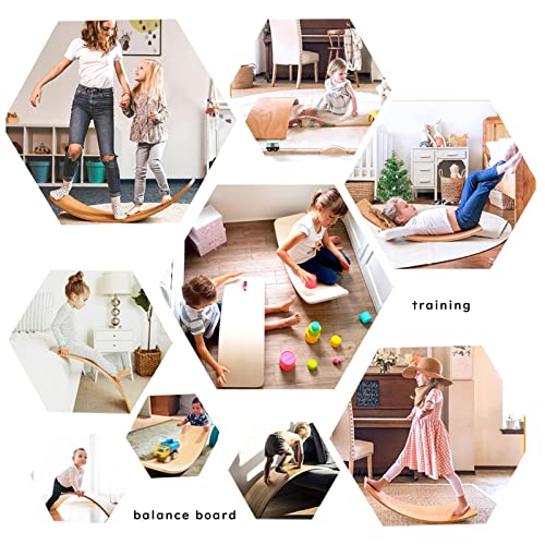 CICINELL バランスボード 木製 体幹 トレーニング アスレチック 軽量 大人 室内遊び こども 小学生 遊具 フィットネス ヨガ 子供用 おもちゃ 木育 プレゼント (ナチュラル) 中間 画像