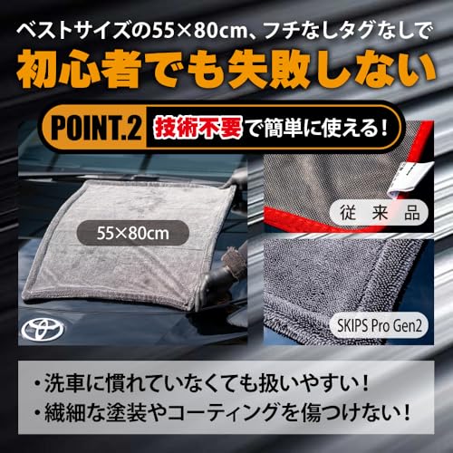 【所ジョージの世田谷ベース掲載】SURPRESS(サプレス) SKIPS Pro 洗車タオル マイクロファイバー クロス タオル 超吸水クリーニング 拭き上げ専用 一拭きで完結 ふちなし タグなし 傷つかない こだわり仕様 50cm×80cm, ダークグレー 中間 画像