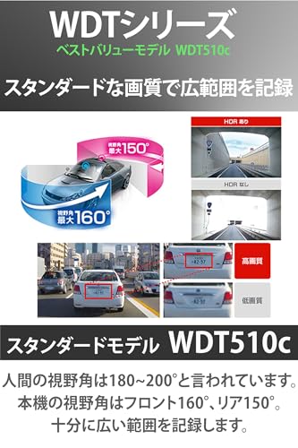 【Amazon.co.jp限定】ユピテル(Yupiteru) ドライブレコーダー 前後2カメラ WDT510c フロント200万画素Full HD/リア 100万画素 最大視野角160°/150° [出張取付サービス対応] 中間 画像