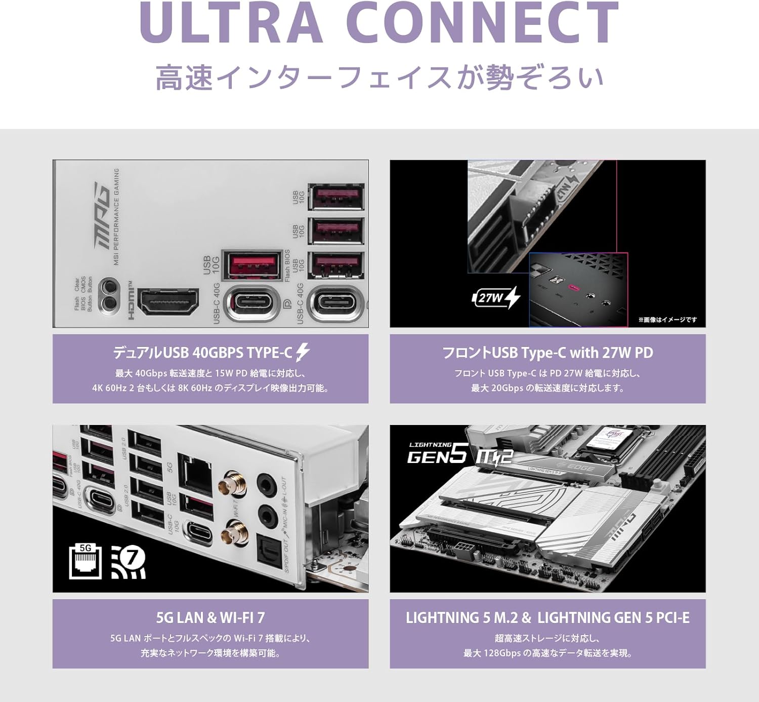 MSI MPG X870E EDGE TI WIFI AMD Ryzen 9000/8000/7000シリーズ(AM5)対応 ATXマザーボード MB6740 中間 画像