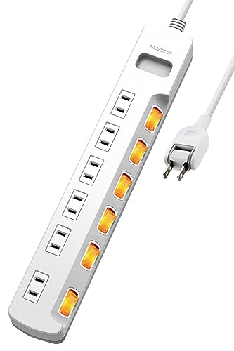 エレコム 電源タップ 6個口 3m 雷ガード 個別スイッチ ほこりシャッター付 耐熱 PSE技術基準適合 ホワイト T-K6A-2630WH 1枚目 画像