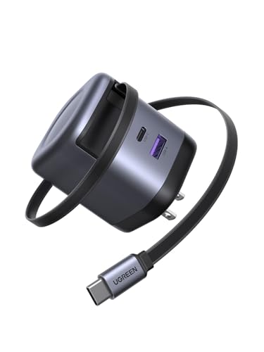 UGREEN 65W 充電器 巻き取り式【単ポート65W】69CM 8階段調整可能 伸縮式 Type-C ケーブル内蔵 USB-C/USB-A 3ポート同時充電可能 PD3.0/PPS 旅行/出張/収納/スマホ/iphone17 16/パソコン/タップレットなどType-C適合 200g UGREEN 65W 充電器 巻き取り式 実物画像・外観写真