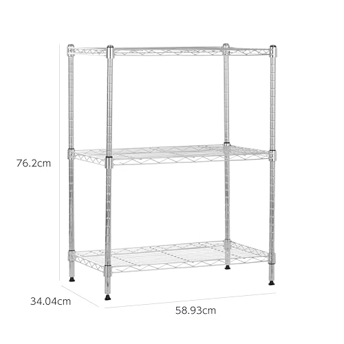 Amazonベーシック 3段スチールラック 棚 メタルラック キッチンラック 耐荷重340kg 幅58.9×奥行34×高さ76.2cm クローム 中間 画像