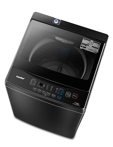 COMFEE' 洗濯機 7kg 一人暮らし 1-3人用 全自動洗濯機 ステンレス槽 風乾燥 予約機能 スピードコース ガラスドア コンパクト 家電 節水 静音設計 省スペース 槽洗浄 透明ドア 黒 金属グレー CAC06EW70/T-S1 1枚目 画像