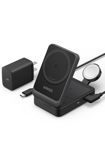 Anker MagGo Wireless Charging Station (Foldable 3-in-1) Qi2対応 マグネット式 3-in-1 ワイヤレス充電ステーション/ワイヤレス出力/Apple Watchホルダー付 iPhone MagSafe対応 iPhone 17 / 17 Pro / 17 Pro Max / 16 / 15 / 14 / 13 ブラック Anker MagGo Wireless Charging Station 実物画像・外観写真