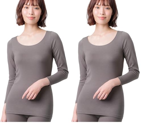 [ウイング/ワコール] あったかインナー オーガニックコットン混 やわらかくやさしい肌ざわり 【綿の贅沢オーガニック】 綿100％(肌側) 保温性 8分袖 長袖 秋 冬 EL4831 レディース GY M (× 2) [ウイング/ワコール] あったかインナー 実物画像・外観写真