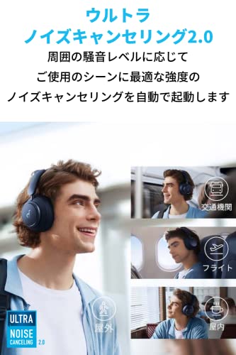 Anker Soundcore Space Q45(Bluetooth 5.3 ワイヤレス ヘッドホン)【最大65時間音楽再生 / ウルトラノイズキャンセリング2.0 / LDAC/ハイレゾ対応 (ワイヤレス/有線) / マルチポイント対応/外音取り込み/マイク内蔵】ネイビー 中間 画像