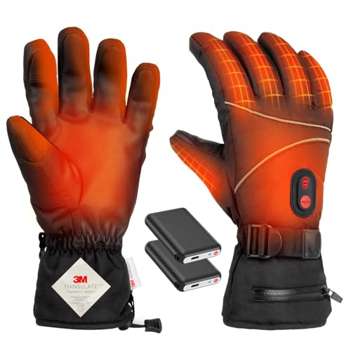 電熱グローブ 電熱手袋 【2025年新登場 8000mAhバッテリー2個付き】 ヒーター手袋 65℃最高温度 バイク用 3Mシンサレート DC給電 防寒グローブ メンズ レディース 3段階温度調節 タッチパネル対応 滑り止め付き 裏起毛 (ブラック, L) 1枚目 画像