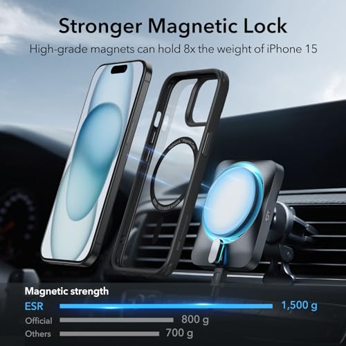 【米軍MIL規格・Magsafe対応】ESR iPhone 15 ケース ワイヤレス充電対応 耐衝撃 iPhone15 ケース 傷防止 黄ばみなし アイフォン15 ケース 対応 磁気 スマホケース Classicシリーズ クリア_ブラック 中間 画像
