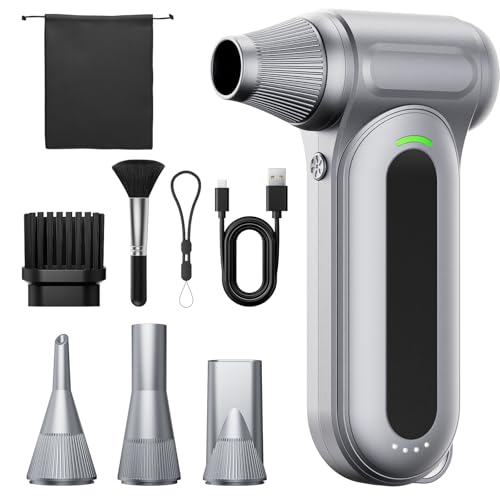 【家電批評ベストバイ受賞】エアダスター 無段階&4段階風量調整 電動ブロワー 小型 ブロアー 7500mAh 300000RPM高速回転 強力 150m/sな風速 4種類ノズル LEDライト 収納袋付き USB-C充電式 PC掃除/エアコン/キーボード/洗車用 日本語取扱説明書 1枚目 画像