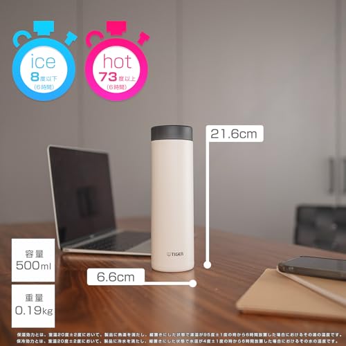 【食洗器対応・パッキン一体モデル】 タイガー魔法瓶(TIGER) 水筒 500ml 白湯OK スクリューステンレスボトル ふたとパッキンが一体化で洗うのは2点のみ らくらくキャップ 真空断熱 マグ 保温保冷 タンブラー利用可 イーグレットホワイト MMZーW050WK 中間 画像