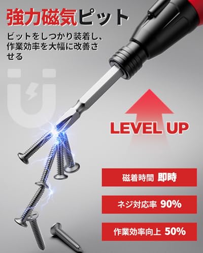 【2025年新スタンダードモデル】 電動ドライバー 小型軽量 充電式ドライバー 5V 1800mAh 超硬S2鋼ビツト採用 14本付 正逆転切り替え ブレーキ機能付 高輝度LEDライト&ビットセット付属 DIY用 家庭用 初心者・女性向け 生活シーン(99%対応)父の日 誕生日プレゼント 日本語取扱説明書付き 中間 画像