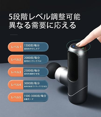 arboleaf 筋膜リリースガン ハンディガン MINI 自適応モード付き 4つのシリコンヘッド付属 5段階強力振動 筋膜リリース 筋膜ガン Type-C充電式 2000mAh*2大容量(8時間以上連続使用) 370g軽量 最速3000回/分 静音 携帯便利 収納袋&日本語取扱説明書付き プレゼント ギフト最適 日本国内サポート 一年メーカー保証 最後 画像