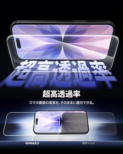NIMASO ガラスフィルム iPhone 17 用 強化ガラス 自動除塵 気泡レス 保護フィルム 貼り付け簡単 耐衝撃 指紋防止 ガイド枠付き 2枚セット いPhone 17対応（6.3インチ）DSP25F1703 中間 画像