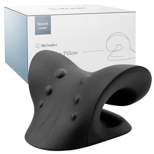 [めざましTVで紹介] MyComfort 首 ストレッチ 首枕 [自宅でたった5分] 首 肩 肩甲骨 を伸ばす 枕 首用 肩用 健康器具 首まくら ネックリラックスピロー ギフト 敬老の日 プレゼント 誕生日 に (ブラック, ストレッチモデル) 1枚目 画像