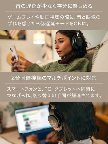 オーディオテクニカ ATH-M20xBT WH ワイヤレスヘッドホン ヘッドホン Bluetooth 有線 ヘッドフォン 40mmCCAWボイスコイルドライバー 216gの軽量ボディ マルチポイント 低遅延モード 最大60時間再生 ハンズフリー通話 ホワイト 中間 画像