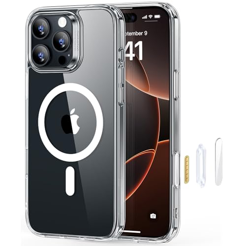 ESR iPhone16ProMax ケース【カメラコントロール保護 ・3倍米軍MIL規格】 MagSafe対応 いphone16promax 用 カメラボタン 黄変防止 耐衝撃 軍用規格保護 指紋防止 高耐久性 マグネットスマホケース ワイヤレス充電対応 クリア iphone16promaxケース Classicアイフォン16プロマックスケース (HaloLock) 透明 1枚目 画像