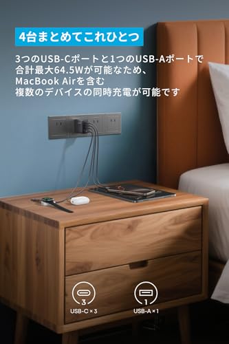 Anker Zolo Charger (70W, 4 Ports) ブラック【 PD対応/PSE技術基準適合】iPhone シリーズ/Air MacBook Windows PC iPad Galaxy Android スマートフォン ノートPC 各種 その他機器対応 中間 画像