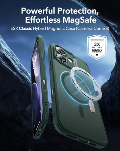 【3倍米軍MIL規格・MagSafe対応】ESR iPhone 17 ケース ワイヤレス充電 iphone17用 カメラボタン付き SGS認証 エアガードコーナー 黄変防止 耐衝撃 PC背面TPUバンパー 指紋防止 高耐久性 マグネットスマホケース Qi2.2対応 最大25W高速充電 マグセーフ いphone17ケース アイフォン17専用Classicシリーズ(フロストグリーン) 最後 画像
