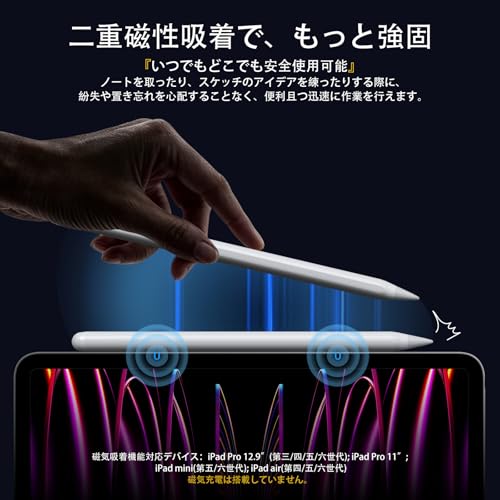 JAMJAKE iPad用ペンシル アップルペンシル代用ペン 2018年～2025年 iPad対応 タッチペン 超高感度 極細 スタイラスペン Type-C急速充電 傾き感知/磁気吸着/誤作動防止機能対応 軽量 耐摩 学生 子供 筆記 絵を描く デザイン用 ドローイング用 中間 画像