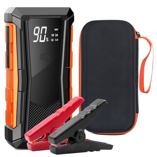 ジャンプスターター 12V車用 【2025革新・独創デザイン】 エンジンスターター ピーク電流2000A 車緊急始動 最大7.0Lガソリン 5.5Lディーゼル車対応 モバイルバッテリー機能 安全保護機能搭載 LED緊急ライト搭載 羅針盤 緊急破窓機能 PSE認証済み (オレンジレッド, 16000mAh) ジャンプスターター 12V車用 実物画像・外観写真