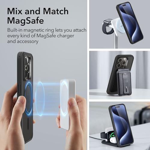 【米軍MIL規格・Magsafe対応】ESR iPhone 15 Pro ケース ワイヤレス充電対応 耐衝撃 いphone 15 pro ケース 傷防止 黄変防止 iPhone 15 Pro用 ケース アイフォン 15 プロ対応 磁気 スマホケース Classicシリーズ(つや消しブラック) 中間 画像