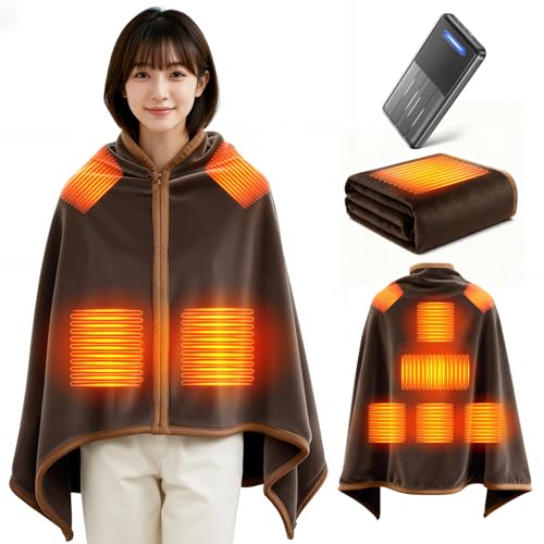 電気毛布 掛け敷き兼用 【2025新登場 9箇所発熱 143×88cm大判】 USB/DC給電 電気ブランケット 電気ひざ掛け 22800mAhバッテリー付 3段階温度調節 MAX65℃ 日本製ヒーター 6Hタイマー 肩掛け 膝掛け 敷毛布 腰巻き ダニ退治 切り忘れ防止 丸洗い可 防寒対策 暖房器具 速暖 ブランケット 省エネ キャンプ 車中泊 アウトドア オフィス (ブラウン バッテリー付き) 1枚目 画像