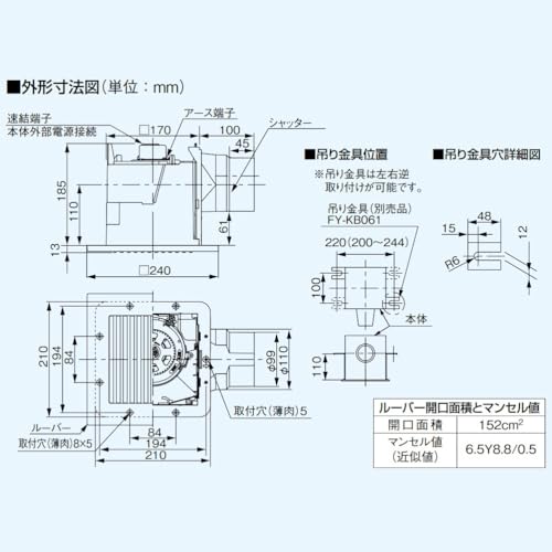 パナソニック(Panasonic)【FY-17C8】 天井埋込形換気扇 ルーバーセットタイプ 中間 画像