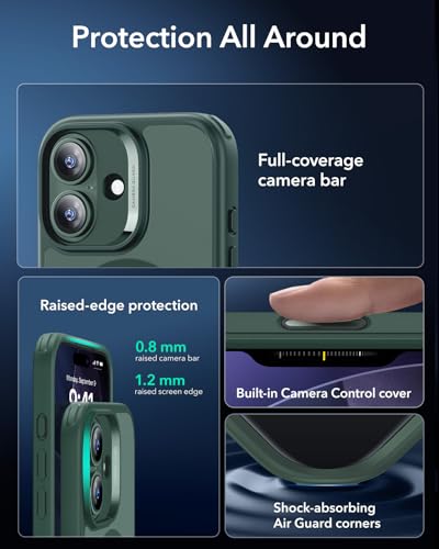 【3倍米軍MIL規格・MagSafe対応】ESR iPhone 17 ケース ワイヤレス充電 iphone17用 カメラボタン付き SGS認証 エアガードコーナー 黄変防止 耐衝撃 PC背面TPUバンパー 指紋防止 高耐久性 マグネットスマホケース Qi2.2対応 最大25W高速充電 マグセーフ いphone17ケース アイフォン17専用Classicシリーズ(フロストグリーン) 中間 画像