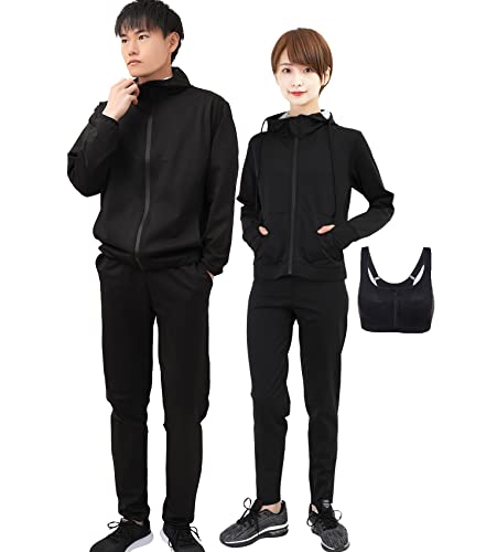 [Smarty] 世界代表選手も愛用&動画付 サウナスーツ レディース メンズ ダイエット 上下セット ３点セット 洗濯可 大量発汗 ランニング ウォーキング スポーツブラ付 エクササイズ (ブラックLady's, Large) Smarty サウナスーツ レディース メンズ 実物画像・外観写真