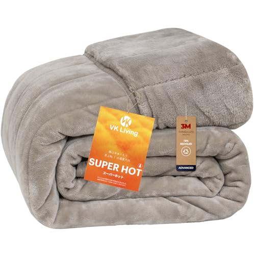 VK Living シンサレート毛布 厚手 シングル 冬用 【SUPER HOT】 フランネル 2枚合わせ 3Mシンサレート中綿 断熱素材 超極細繊維 LockHeat速暖発熱繊維 襟付き 掛け毛布 四層構造 保温 軽量 24時間持続制菌消臭 洗える 毛抜けない 静電気防止 140×200cm グレージュ 1枚目 画像