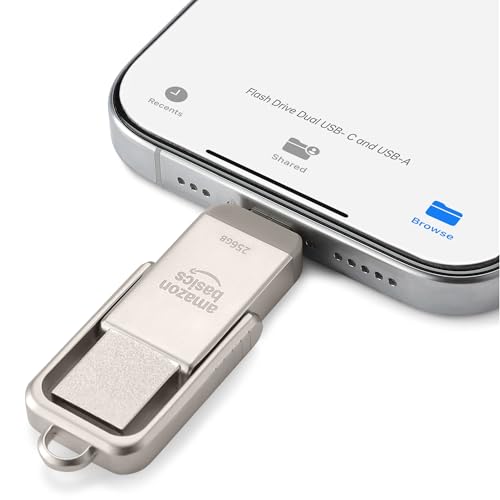 Amazonベーシック USBフラッシュドライブ サムドライブメモリスティック (USB CとUSB Aデュアルポート搭載) 256GB シャンパンシルバー 中間 画像