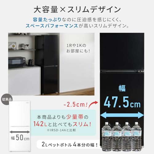 【Amazon.co.jp限定】 アイリスオーヤマ 冷蔵庫 239L ブラック 幅54.7cm IRSN-S24A-B 2ドア 右開き 自動霜取り スリム設計 スぺパ 新生活 一人暮らし 中間 画像
