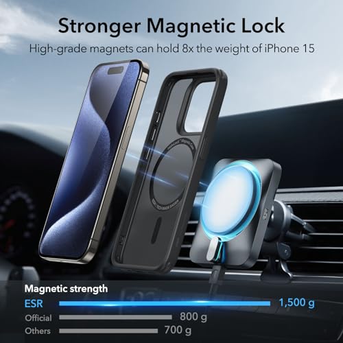 【米軍MIL規格・Magsafe対応】ESR iPhone 15 Pro ケース ワイヤレス充電対応 耐衝撃 いphone 15 pro ケース 傷防止 黄変防止 iPhone 15 Pro用 ケース アイフォン 15 プロ対応 磁気 スマホケース Classicシリーズ(つや消しブラック) 中間 画像