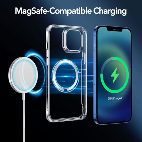 【米軍MIL規格・Magsafe対応】ESR iPhone12 ケース いphone12 Pro ケース傷に強い背面 ワイヤレス充電 ストラップホール付き iPhone12 ケース用 HaloLock搭載 ハイブリッド磁気カバー 6.1インチ クリア Classic Series 中間 画像