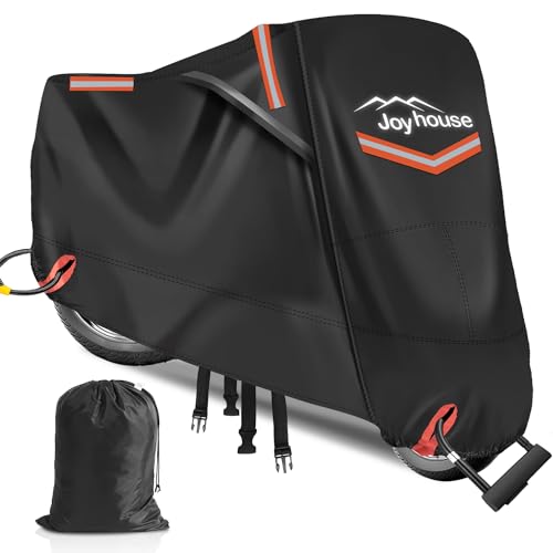 バイクカバー 420D厚手 【2025年新版＆湿気対策&両側通気口】 バイク用レインカバー 車体カバー 防水 耐熱 オートバイカバー 大型 二重縫製 破れにくい 警告反射テープ5枚 盗難防止ロック穴 ワンタッチバックル前後付き 裾を絞るゴム 耐熱 紫外線防止 UVカット 防風 防埃 防雨 防雪 盗難防止 バイク用車体カバー 収納バッグ付き 2XL 1枚目 画像