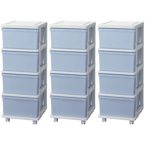 JEJアステージ 収納チェスト SEEDS(シーズ) ハンガーラック & 4段チェスト セット ブルー 日本製 簡単組立 幅83.5×奥行42×高さ86.2/91.2cm 3個セット 1枚目 画像